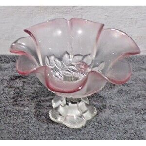 Vintage Mikasa Rosella Pink Satin Raised Roses w/Ruffle Edge Candy Dish Footed